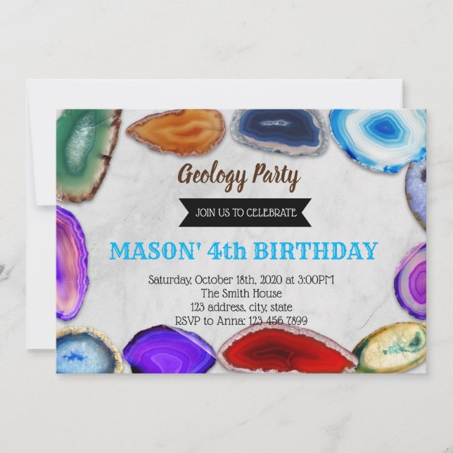 Geology birthday party invitation (Front)