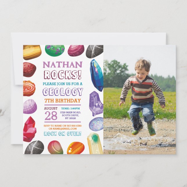 Geology Birthday Party Rocks Gems Crystals Photo Invitation (Front)