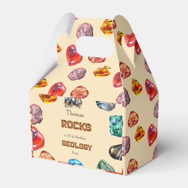 Geology birthday party rocks gemstone favour box (Front Side)