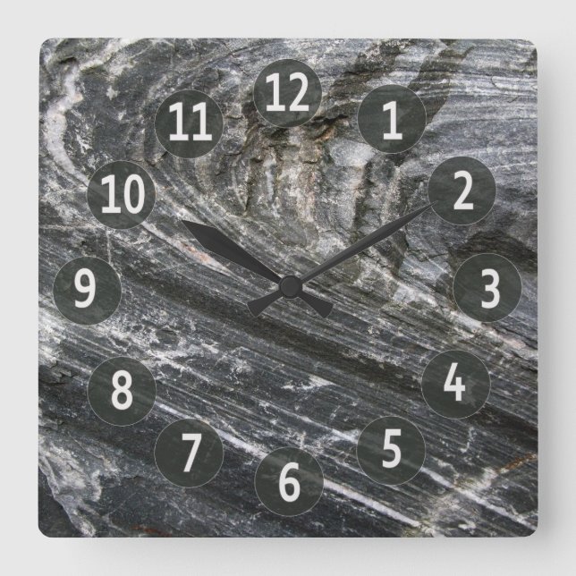 Geology Decorative Rock Grey Waves with Digits Square Wall Clock (Front)