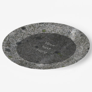Geology Grey Granite with Moss Details any Text Paper Plate