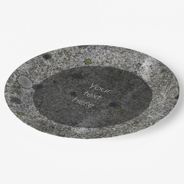 Geology Grey Granite with Moss Details any Text Paper Plate (Angled)