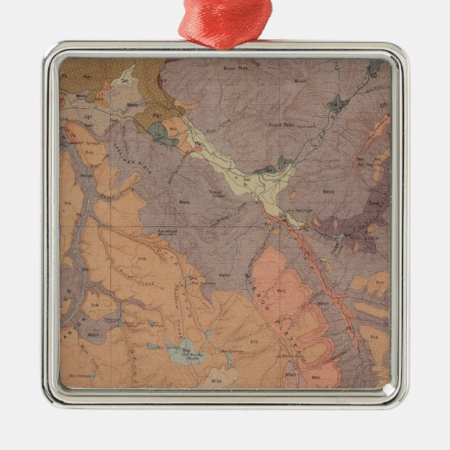 Geology Map, Yellowstone National Part, Wyoming Metal Tree Decoration (Front)
