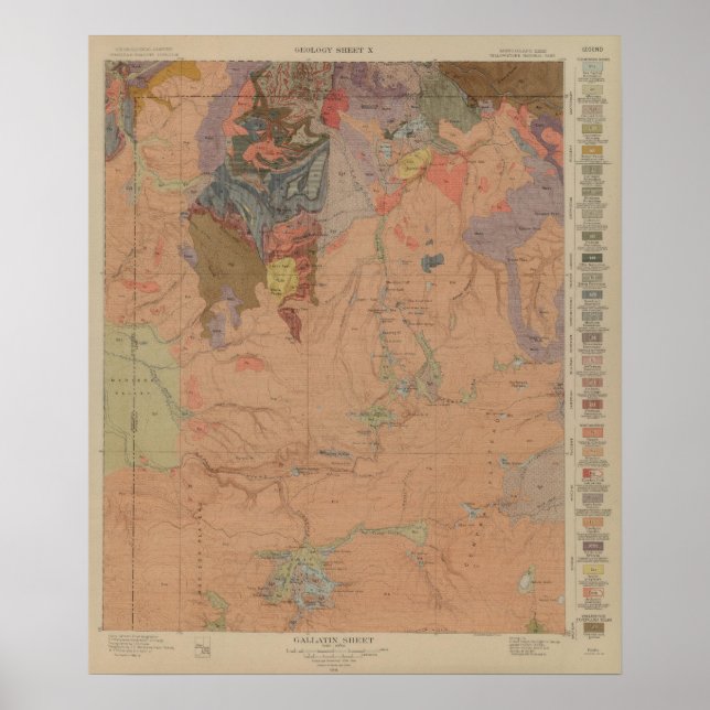Geology Map, Yellowstone National Part, Wyoming Poster (Front)