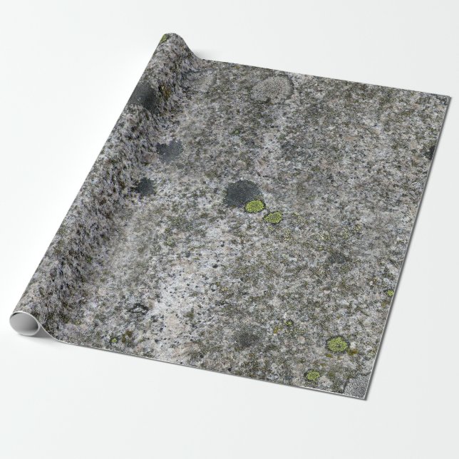 Geology Rock Grey Granite with Green Moss Wrapping Paper (Unrolled)