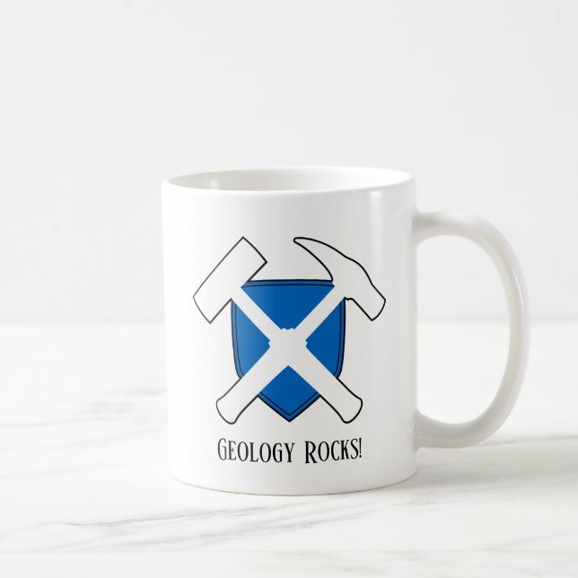 "Geology Rocks" Hammer Logo with Flag of Scotland Coffee Mug (Right)