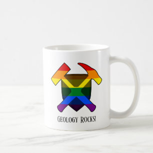 "Geology Rocks" LGBT Rainbow Flag Hammer Logo Coffee Mug