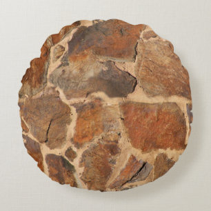 Geology Stone Wall Structure Photo Warm Golden Round Cushion