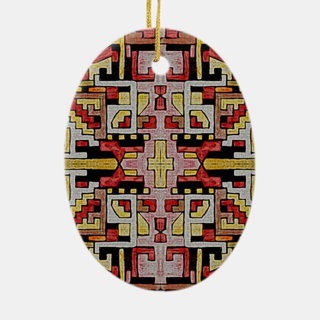 Geomethric Tribal/Ethnic Pattern Ceramic Ornament (Back)