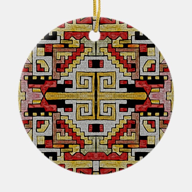 Geomethric Tribal/Ethnic Pattern Ceramic Ornament (Front)