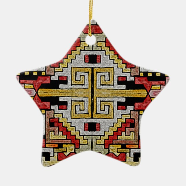 Geomethric Tribal/Ethnic Pattern Ceramic Tree Decoration (Front)