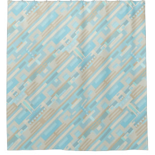 Geometic shapes blue brown shower curtain