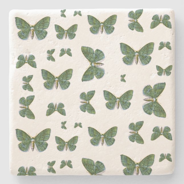 Geometra papilionaria - The Large Emerald Moth Stone Coaster (Front)