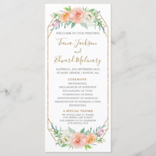 Geometri Watercolor Flowers Wedding Program