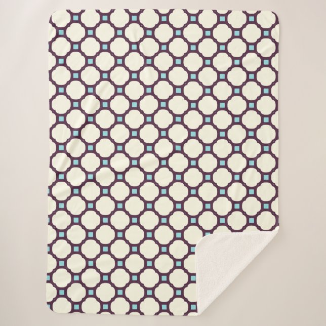 Geometric 007 neutral & blue sherpa blanket (Front)