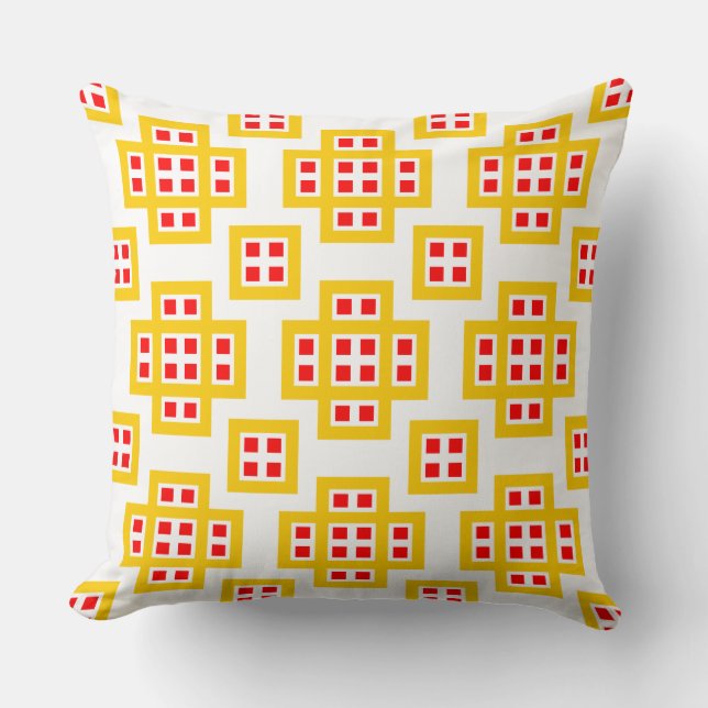 Geometric 030614 - Amber and Red on White Cushion (Front)