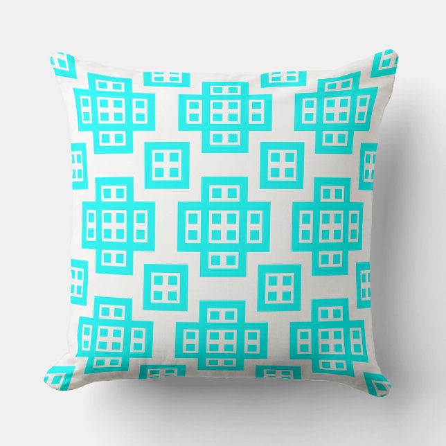Geometric 030614 - Cyan on White Cushion (Front)