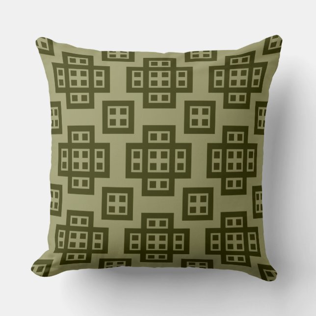 Geometric 030614 - Dark Olive on Khaki Cushion (Front)