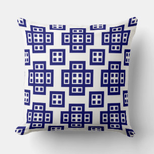 Geometric 030614 - Deep Navy on White Cushion
