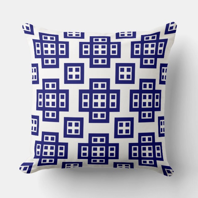 Geometric 030614 - Deep Navy on White Cushion (Front)