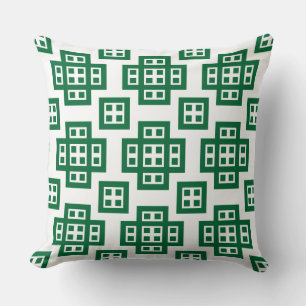 Geometric 030614 - Forest Green on White Cushion