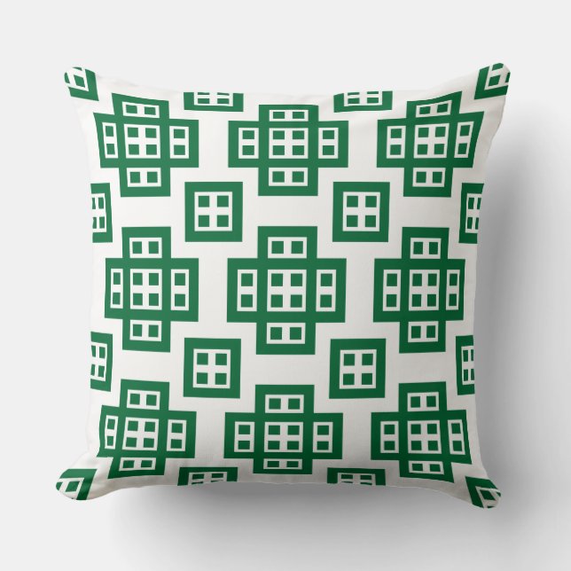 Geometric 030614 - Forest Green on White Cushion (Front)