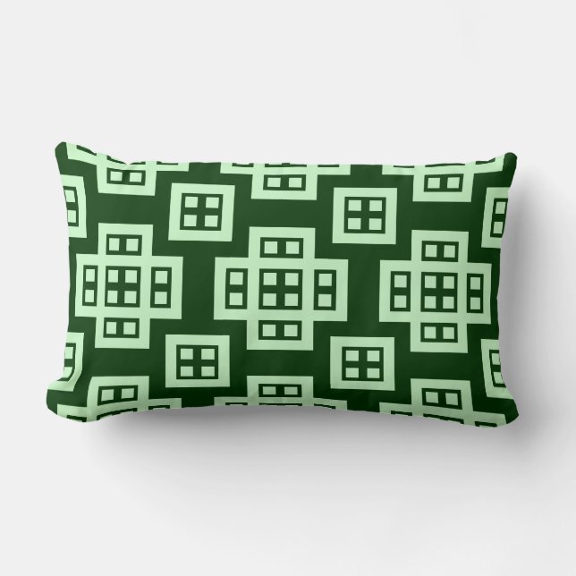 Geometric 030614 - Ghost Green on Dk Forest Green Lumbar Cushion (Front)