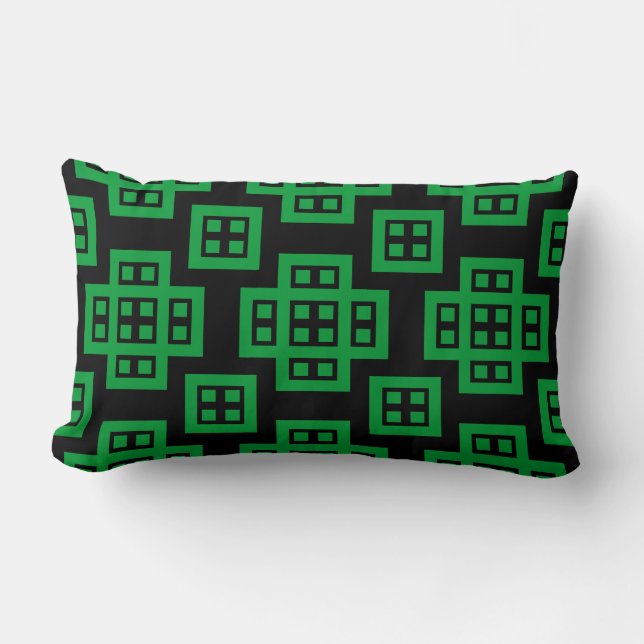 Geometric 030614 - Grass Green on Black Lumbar Cushion (Front)
