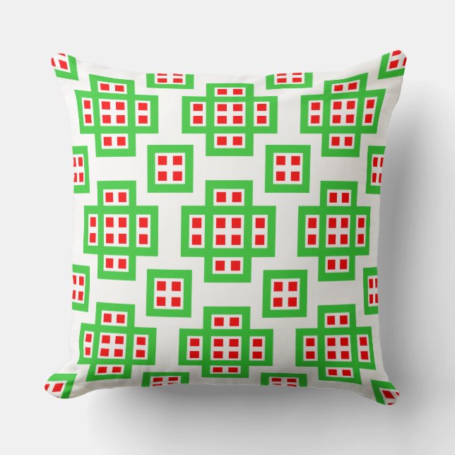 Geometric 030614 - Green and Red on White Cushion (Front)