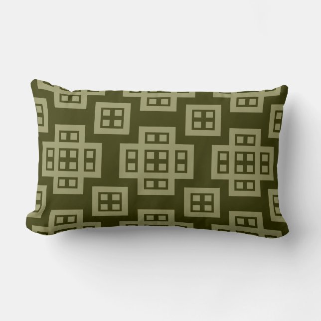 Geometric 030614 - Khaki on Dark Olive Lumbar Cushion (Front)