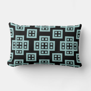 Geometric 030614 - Light Blue Green on Black Lumbar Cushion
