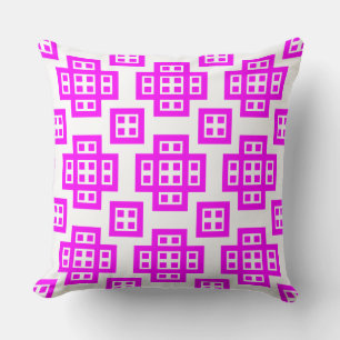 Geometric 030614 - Magenta on White Cushion