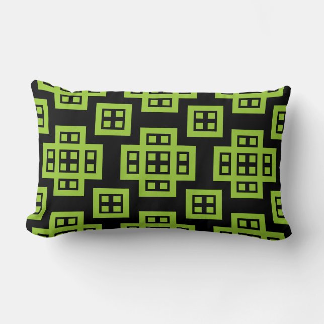 Geometric 030614 - Martian Green on Black Lumbar Cushion (Front)