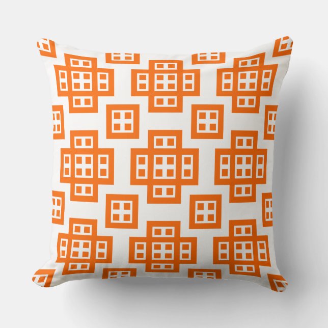 Geometric 030614 - Orange on White Cushion (Front)