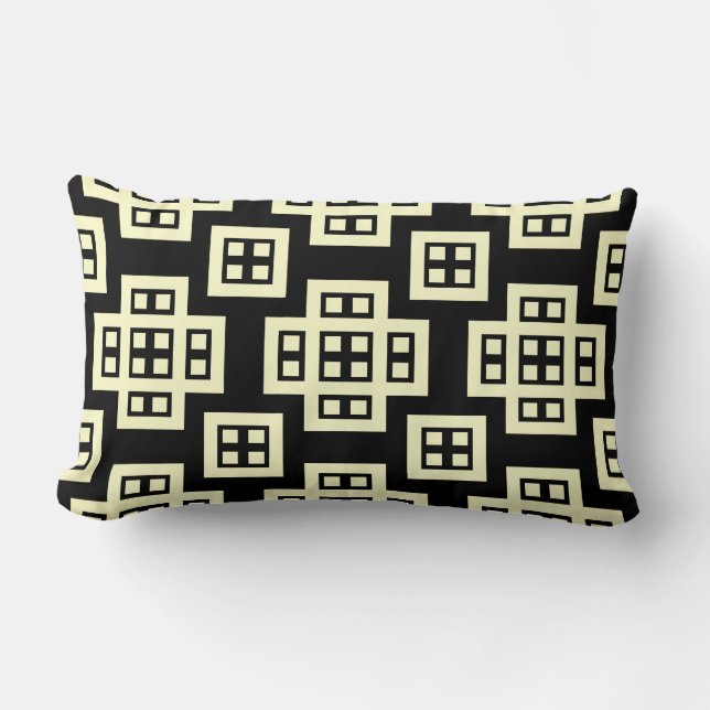 Geometric 030614 - Pale Yellow on Black Lumbar Cushion (Front)