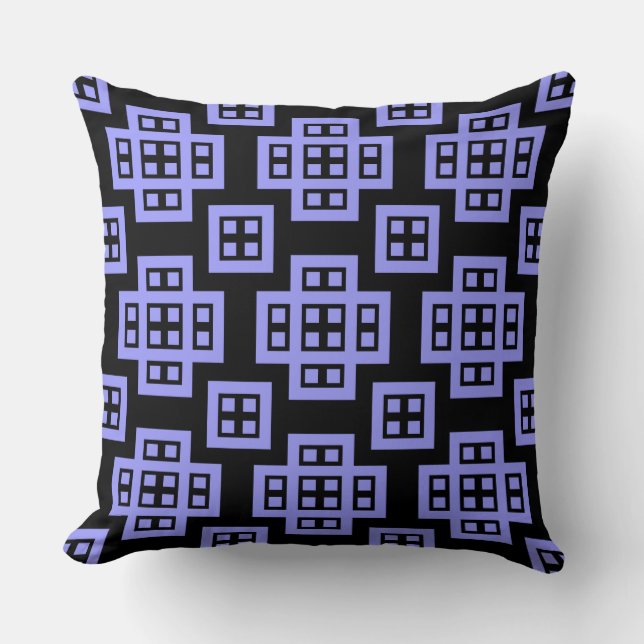 Geometric 030614 - Pastel Blue on Black Cushion (Front)