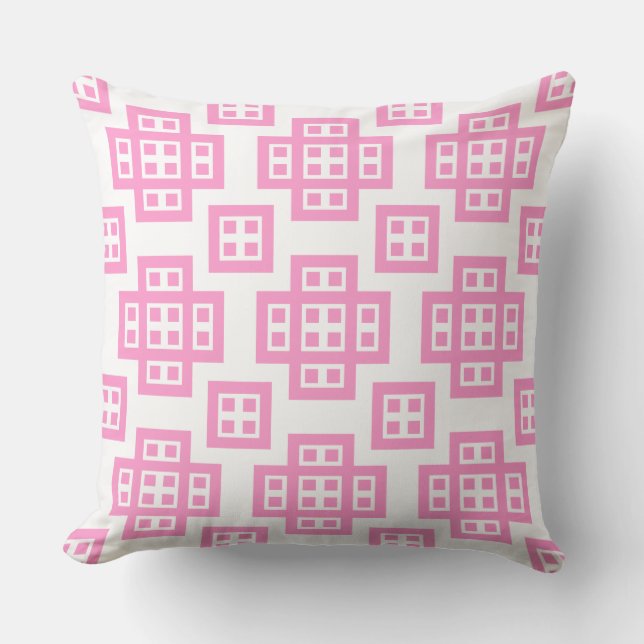 Geometric 030614 - Pink on White Cushion (Front)