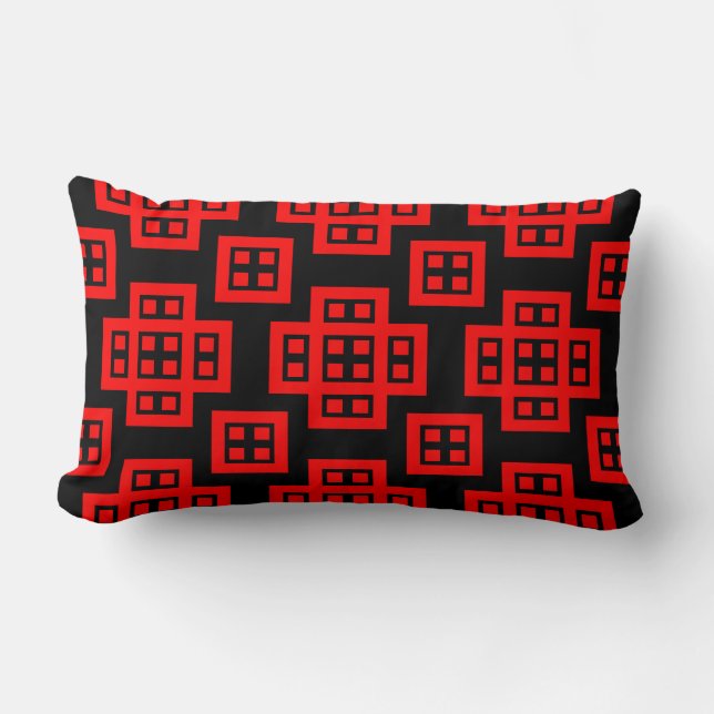 Geometric 030614 - Red on Black Lumbar Cushion (Front)