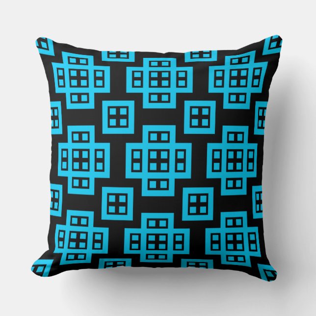 Geometric 030614 - Sky Blue on Black Cushion (Front)