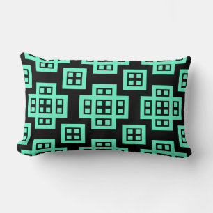 Geometric 030614 - Turquoise on Black Lumbar Cushion