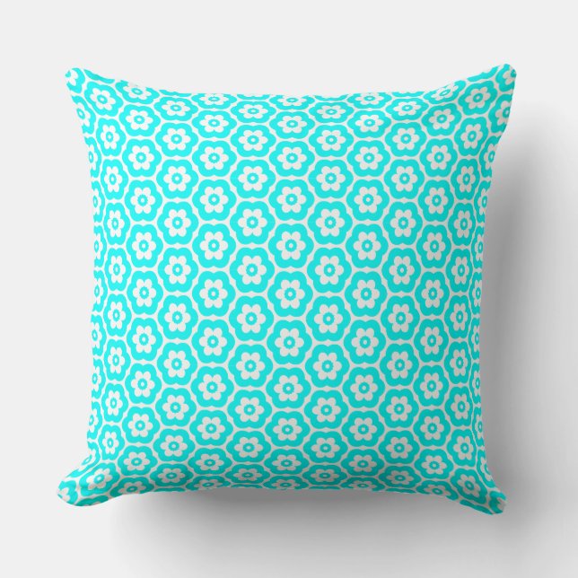 Geometric 280514 (03) - Cyan on White Cushion (Front)