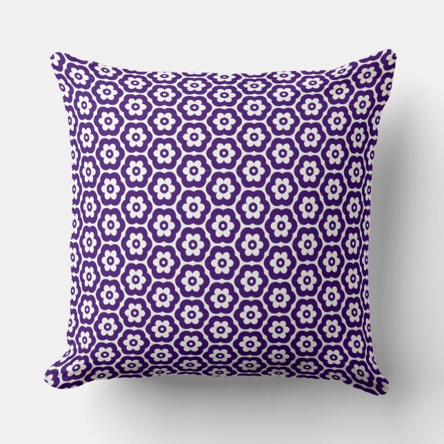 Geometric 280514 (03) - Deep Purple on White Cushion (Front)