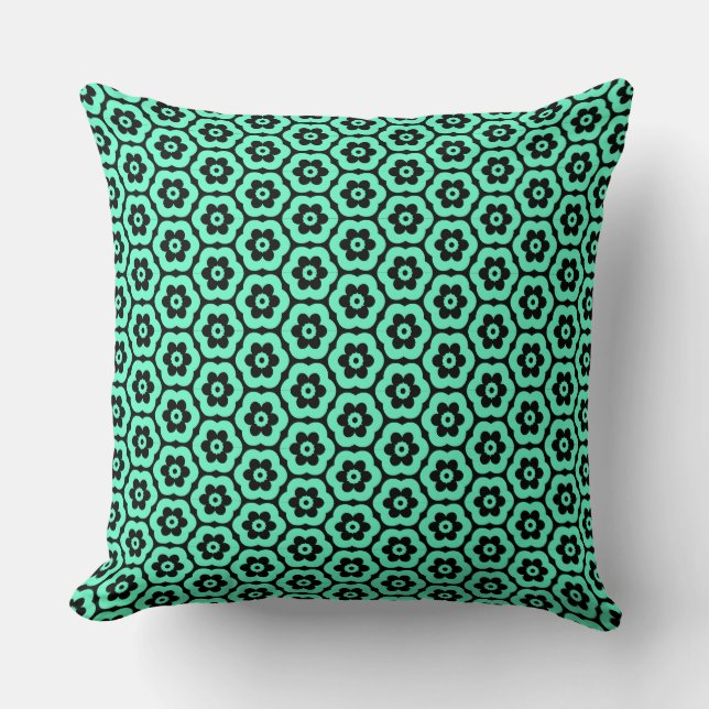 Geometric 280514 (03) - Turquoise on Black Cushion (Front)