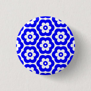 Geometric 290514 (3) - Blue on White 3 Cm Round Badge
