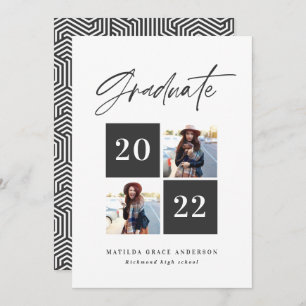 Geometric 2 photo typography black and white grad announcement