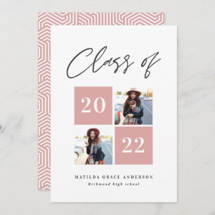 Geometric 2 photo typography pink girly graduation announcement