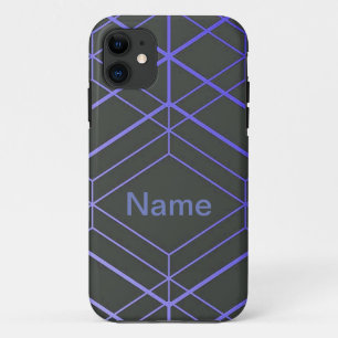 Geometric 3D Box Personalised Name Black and Blue iPhone 11 Case