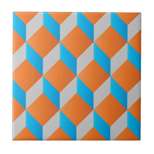 Geometric 3d cube pattern - retro design ceramic tile