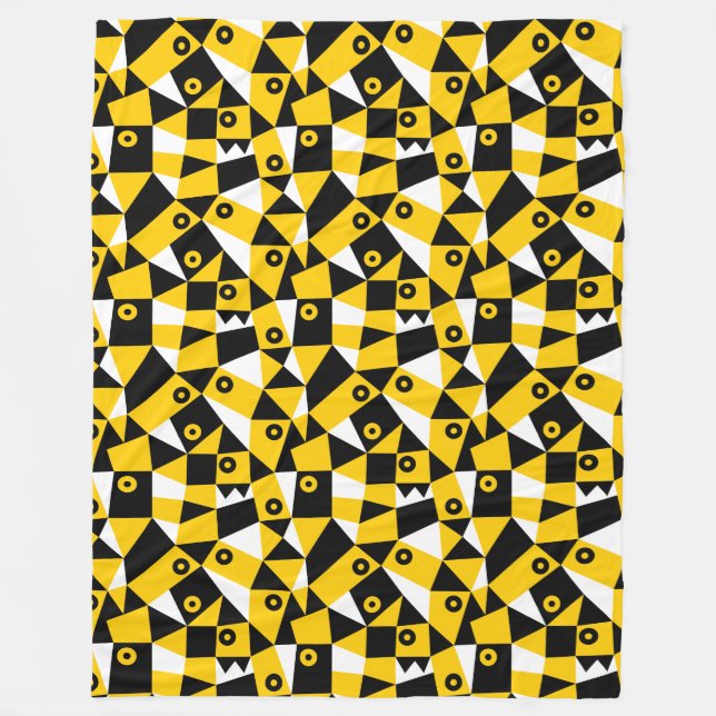 Geometric Abstract 030919 - Amber, Black and White Fleece Blanket (Front)