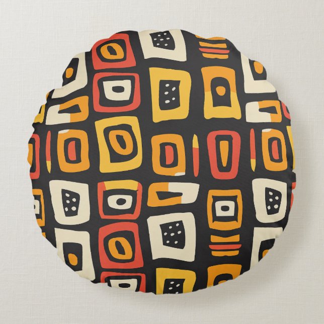 Geometric Abstract African Pattern Round Cushion (Front)